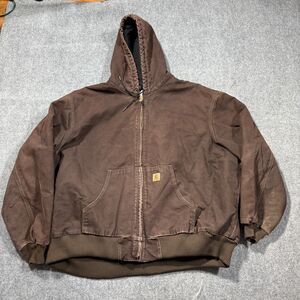 Vtg Carhartt Jacket Men 4XL Brown J130 Full Zip Hooded Workwear Faded Duck